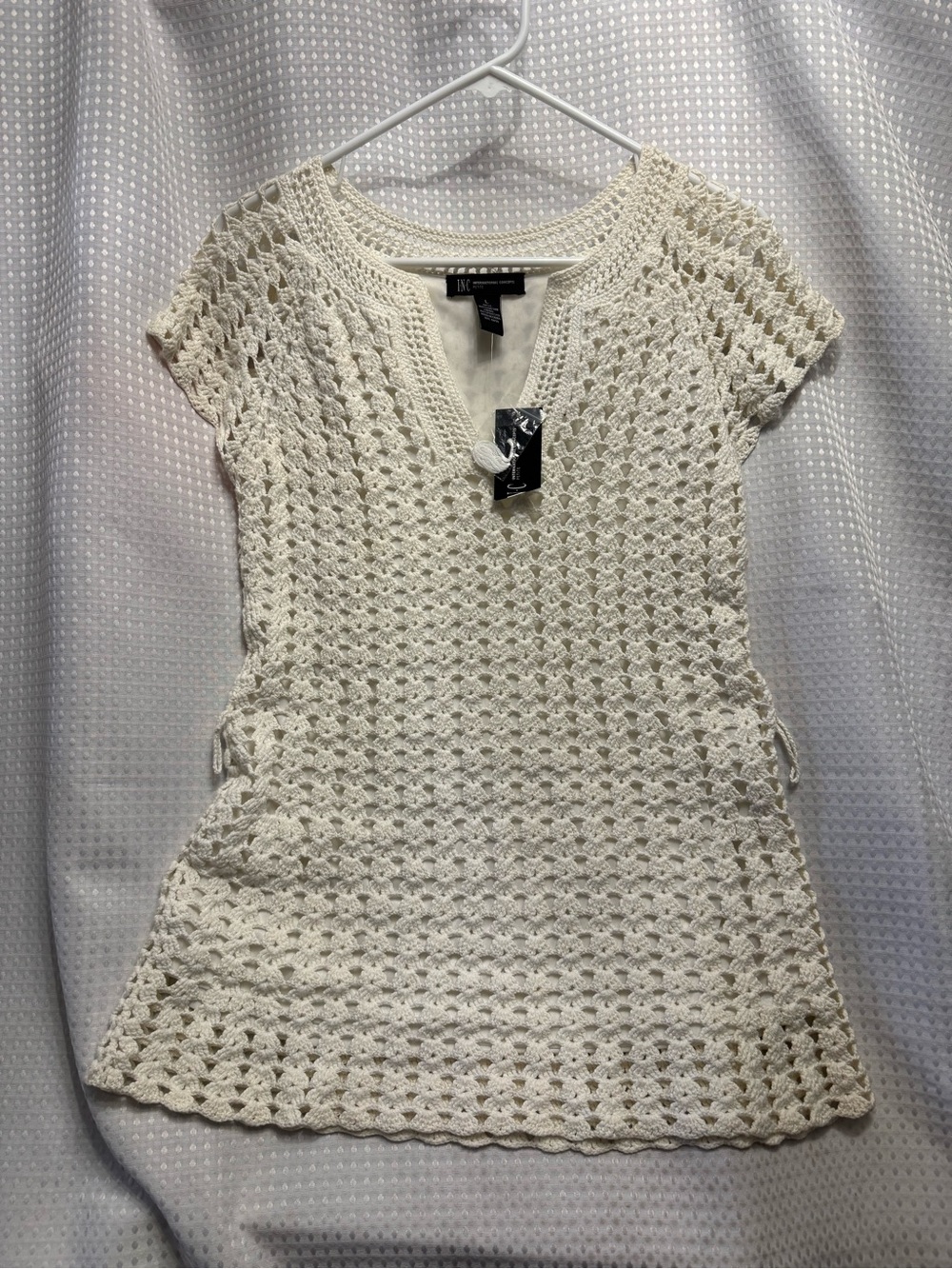 INC International Concepts Cream Crochet V-Neck Tunic